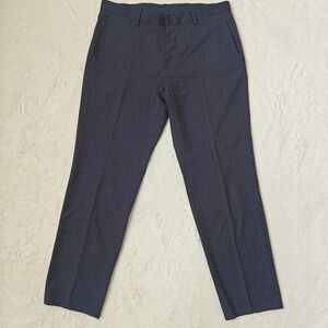 Womens HUGO BOSS Dress Pants 100% Wool Navy Blue Pinstripe Tapered Size 14 Large